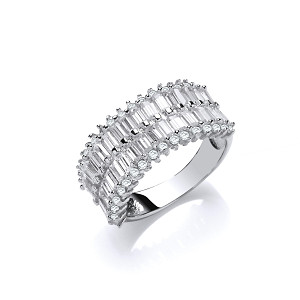 925 Sterling Silver CZ 2 Row Baguette Half Eternity Ring