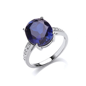 925 Sterling Silver CZ & Creative Sapphire Round Stone Fancy Ring