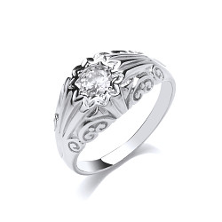 925 Sterling Silver Gents CZ Gypsy Ring