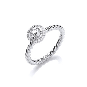 925 Sterling Silver CZ Fancy Solitaire Rope Style Ring