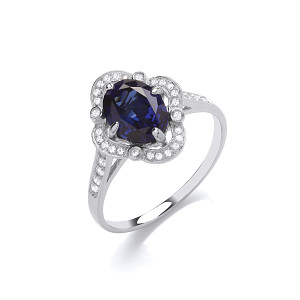 Silver CZ & Sapphire Fancy Ladies Ring