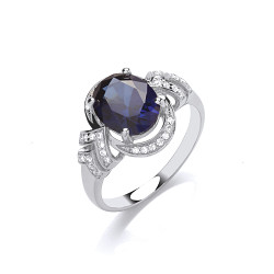 Silver CZ & Sapphire Ladies Ring