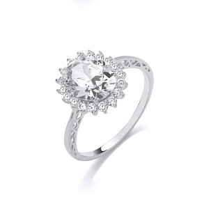Silver CZ Solitaire Cluster Ring