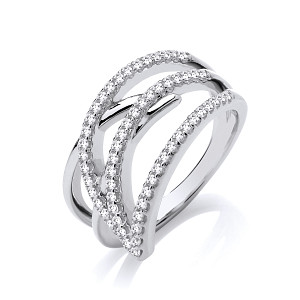 Silver CZ Petal Crossover Fancy Ring