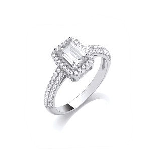 Silver CZ Emerald Cut Solitaire Ring