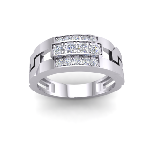 Silver PT Plate Gents CZ Curb Link Ring