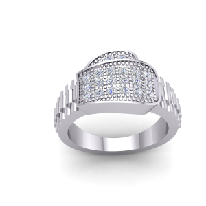 Silver PT Plate Gents CZ Boxing Glove Ring
