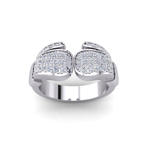 Silver PT Plate Gents CZ Double Boxing Glove Ring
