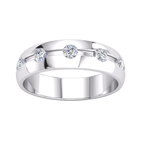 Silver 4.5mm PT Plate 5 Stone Wedding Band Ring