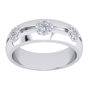 Silver 5mm PT Plate 3 Stone Wedding Band Ring
