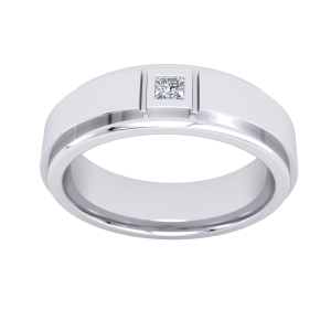 Silver 5.5mm PT Plate Gents Single Stone Wedding Band Ring