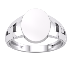 Silver PT Plate Gents Oval Signet Curb Sides Ring