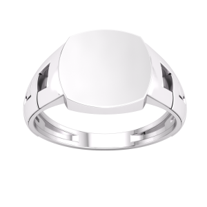 Silver PT Plate Gents Cushion Signet Curb Sides Ring
