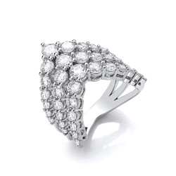 Silver CZ Triple Row Wishbone Ring