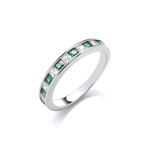 Silver CZ & Emerald Half Eternity Ring