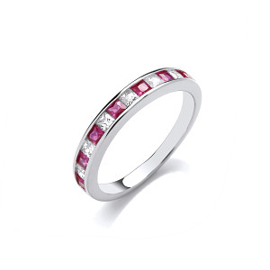 Silver CZ & Ruby Half Eternity Ring