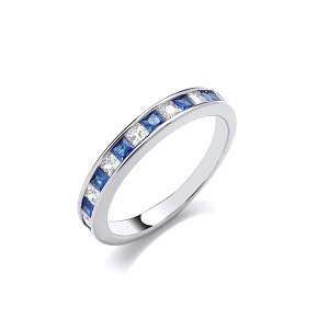 Silver CZ & Sapphire Half Eternity Ring