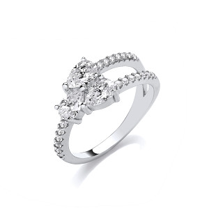 Silver CZ Fancy Triple Tear Drop Ring