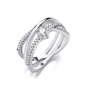 Silver CZ Crossover Ring