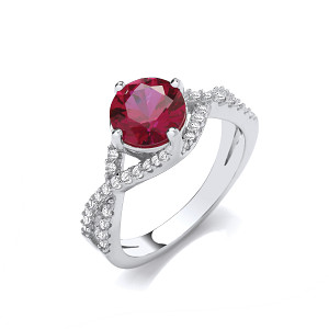 Silver CZ & Ruby Fancy Solitaire Ring
