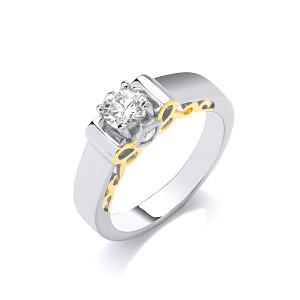 Silver & Gold Plated CZ Fancy Ring