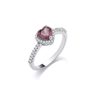 Silver CZ & Mid Rouge CZ Fancy Heart Ring