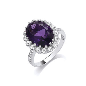 Silver CZ & Amethyst Fancy Cocktail Ring