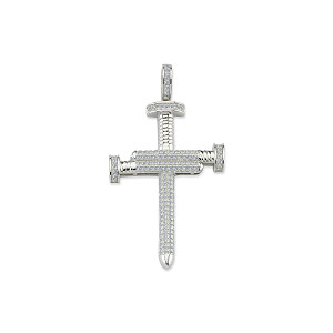 925 Sterling Silver CZ Pave Set Fancy Cross Pendant