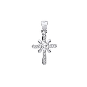 925 Sterling Silver CZ Fancy Cross Pendant