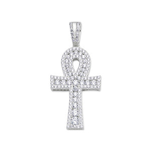 925 Sterling Silver CZ Ankh Cross Pendant