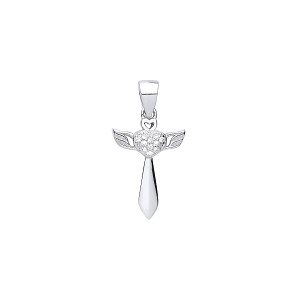 Silver CZ Heart Cross Pendant