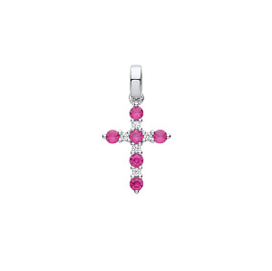 Silver CZ & Ruby Fancy Cross Pendant