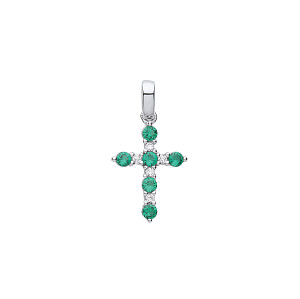 Silver CZ & Emerald Fancy Cross Pendant