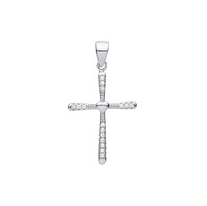 Silver CZ Fancy Heart Cross Pendant