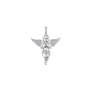 Silver CZ Angel Cross Pendant
