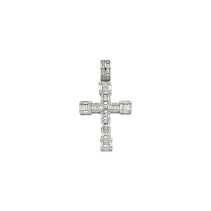 Silver CZ Fancy Baguette Cross Pendant