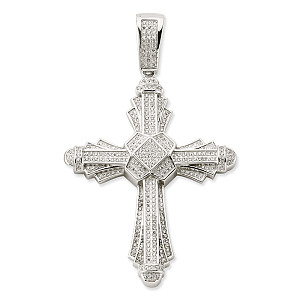 Silver CZ Pave Set Fancy Cross Pendant