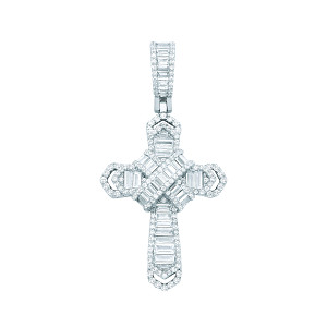 Silver CZ Round & Baguette Cross Pendant