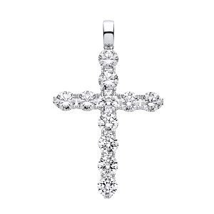 Silver CZ Round Stone Cross Pendant