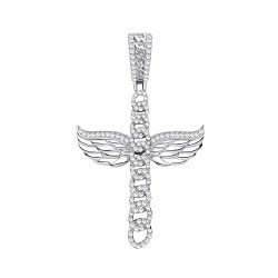 Silver CZ Angel Wings Cross Pendant