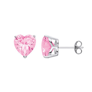 9mm Pink Heart Stud Earrings