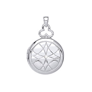 925 Sterling Silver Round Engraved Locket With Single CZ Stone