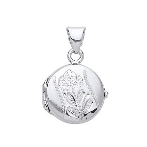 925 Sterling Silver Round Flower Design Photo Locket