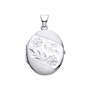 Silver Oval Flower Design Photo Locket