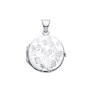 Silver Round Flower Design Photo Locket