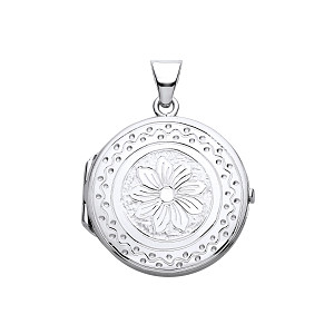 Silver Round Flower Design Photo Locket