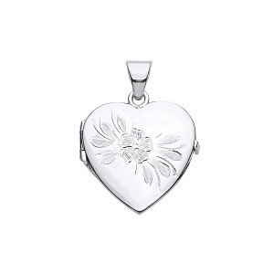 Silver Heart Flower Design Photo Locket