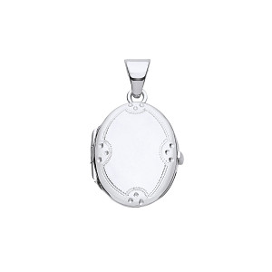 Silver Oval Engraved Design Photo Locket