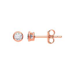 3mm CZ Rubover Round Rose Gold Plated Stud Earrings (Pack of 5)