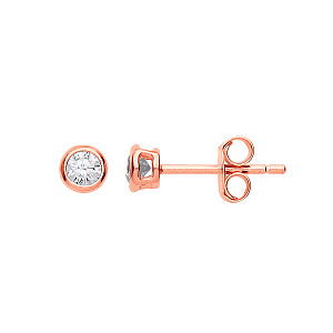 3mm CZ Rubover Round Rose Gold Plated Stud Earrings (Pack of 5)